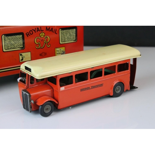 1231 - Two mid 20th C tin plate models to include Mettoy Royal Mail Van (discoloured and wear) and a Triang... 