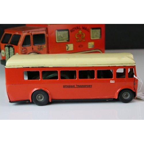 1231 - Two mid 20th C tin plate models to include Mettoy Royal Mail Van (discoloured and wear) and a Triang... 