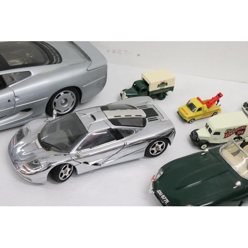 1270A - 16 x Playworn diecast models to include 2 x Maisto 1:12 Jaguar XJ220 AND Maclaren F1 1993, Burago 1:... 