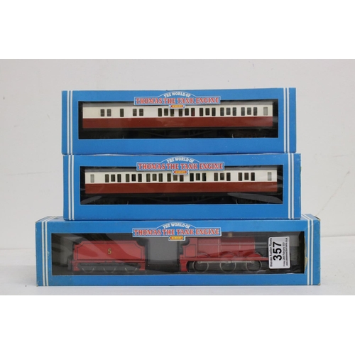 357 - Boxed Hornby Thomas The Tank Engine R852 James the Red Engine locomotive plus boxed R091 James's Com... 