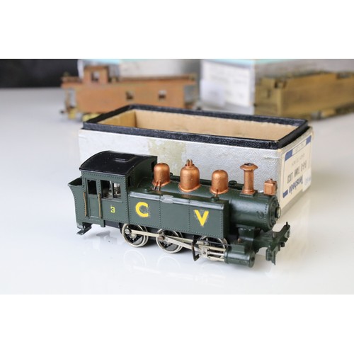 310 - Boxed Tenshodo HO gauge 0-6-0 brassTank Loco 128 (painted), plus brass HO gauge caboose, tender and ... 