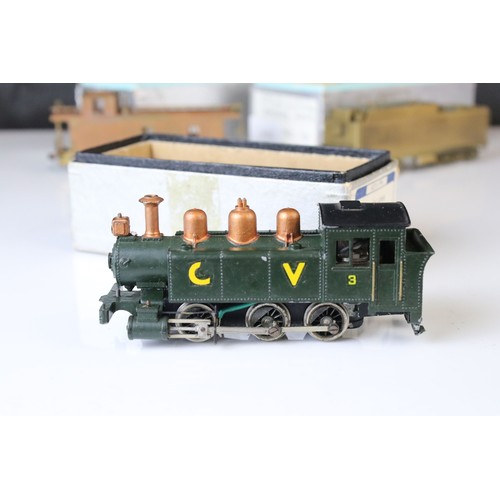 310 - Boxed Tenshodo HO gauge 0-6-0 brassTank Loco 128 (painted), plus brass HO gauge caboose, tender and ... 