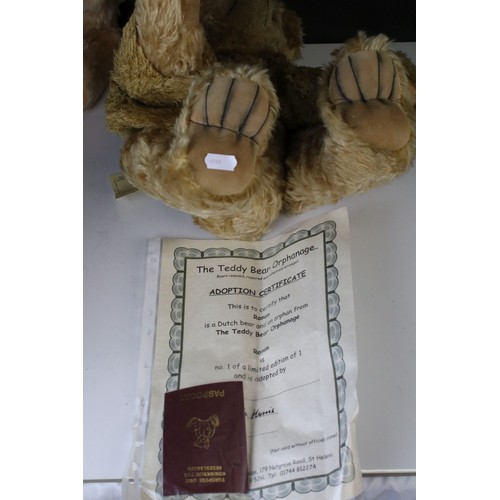 581 - Three Teddy Bear Orphanage bears with certificates, to include Republic of South Africa, Netherlands... 