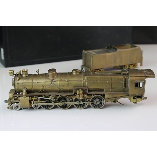 296 - Japanese HO gauge 4-8-2 brass locomotive & tender, unpainted, loose front bogies and front of shell,... 