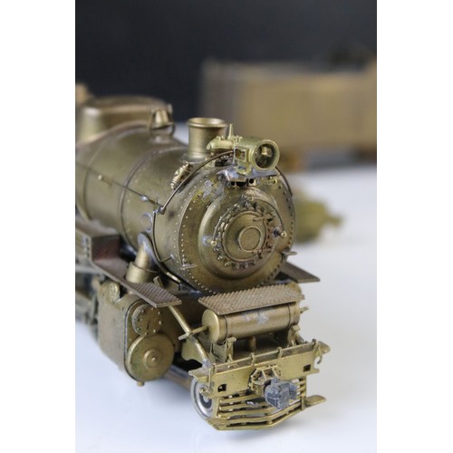 296 - Japanese HO gauge 4-8-2 brass locomotive & tender, unpainted, loose front bogies and front of shell,... 