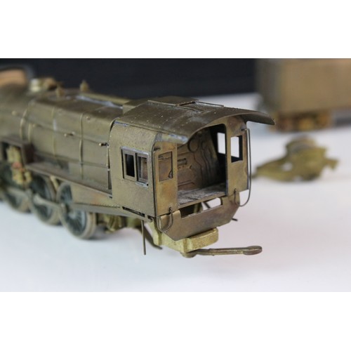 296 - Japanese HO gauge 4-8-2 brass locomotive & tender, unpainted, loose front bogies and front of shell,... 