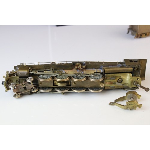 296 - Japanese HO gauge 4-8-2 brass locomotive & tender, unpainted, loose front bogies and front of shell,... 