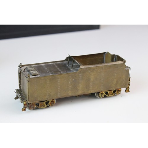 296 - Japanese HO gauge 4-8-2 brass locomotive & tender, unpainted, loose front bogies and front of shell,... 