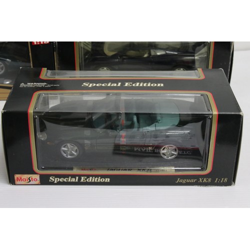 1210 - Eight boxed Maisto diecast models to include 7 x 1:18 scale models featuring Jaguar XK8, Jaguar XJ22... 