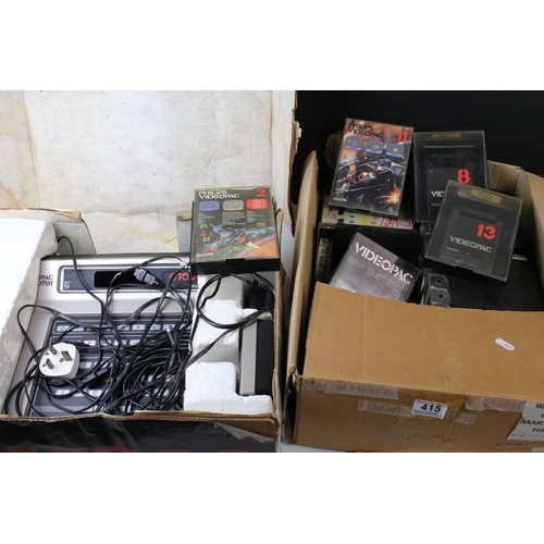 415 - Boxed Phillips G7000 Videopac Computer console (very tatty box) with 26 games, many games with custo... 