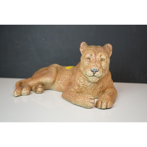 182 - Three large animal figures to include a Sylvac Monkey, Russian Cheetah and a cat