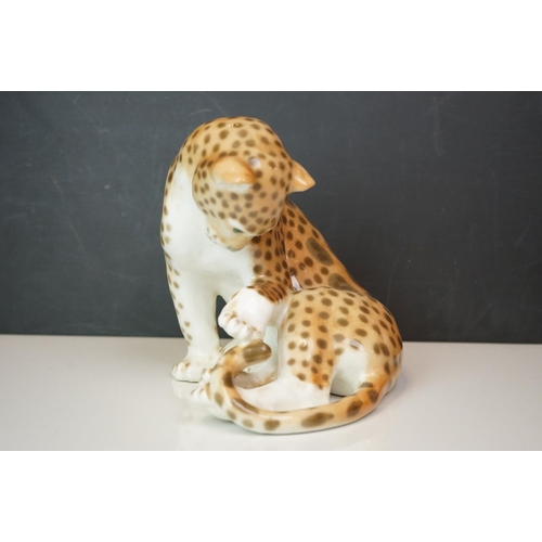 182 - Three large animal figures to include a Sylvac Monkey, Russian Cheetah and a cat
