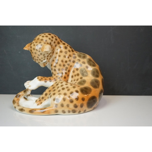 182 - Three large animal figures to include a Sylvac Monkey, Russian Cheetah and a cat
