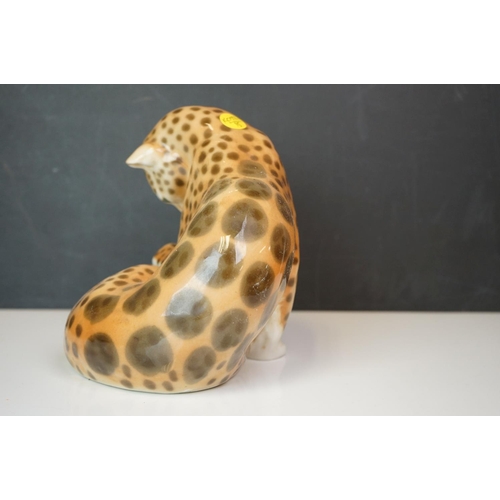 182 - Three large animal figures to include a Sylvac Monkey, Russian Cheetah and a cat