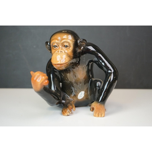 182 - Three large animal figures to include a Sylvac Monkey, Russian Cheetah and a cat