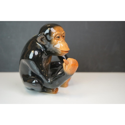 182 - Three large animal figures to include a Sylvac Monkey, Russian Cheetah and a cat