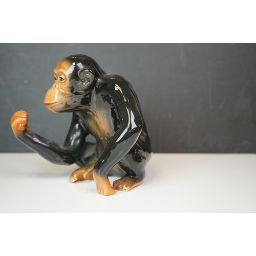 182 - Three large animal figures to include a Sylvac Monkey, Russian Cheetah and a cat