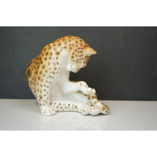 182 - Three large animal figures to include a Sylvac Monkey, Russian Cheetah and a cat