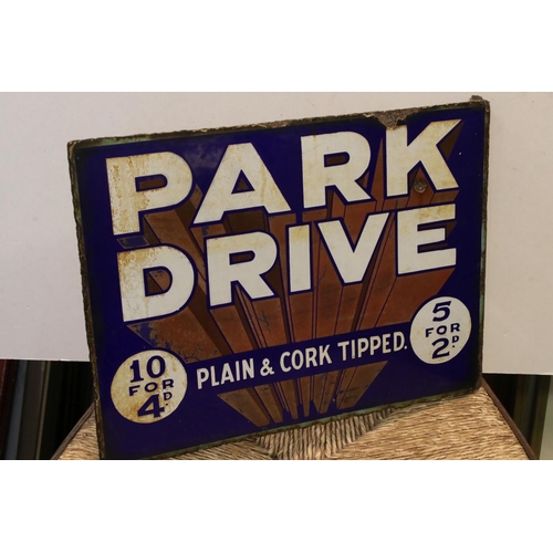 28 - A vintage Park Drive cigarette double sided advertising enamel sign.