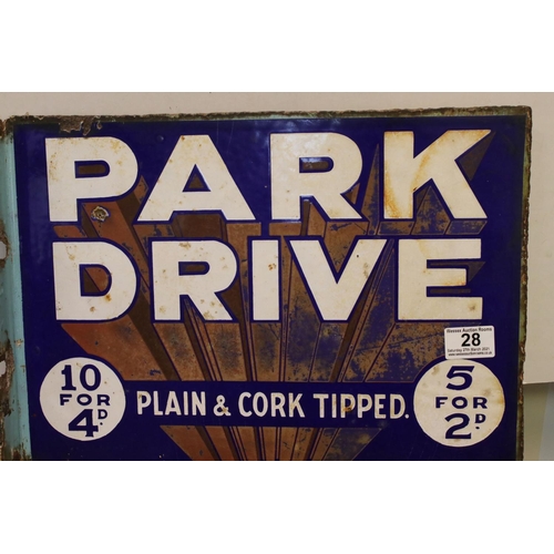 28 - A vintage Park Drive cigarette double sided advertising enamel sign.