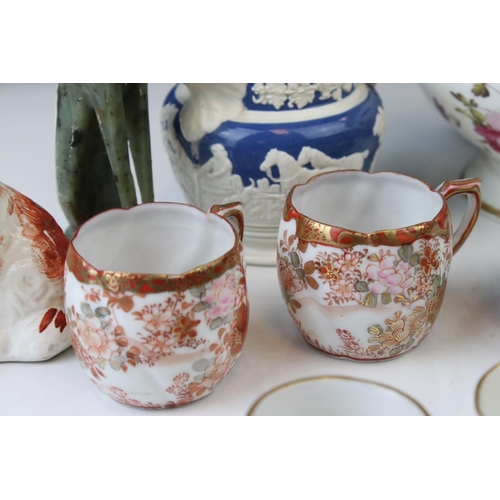 34 - A group of ceramics to include pair of miniature Dresden planters with dishes 19th century tureen ju... 
