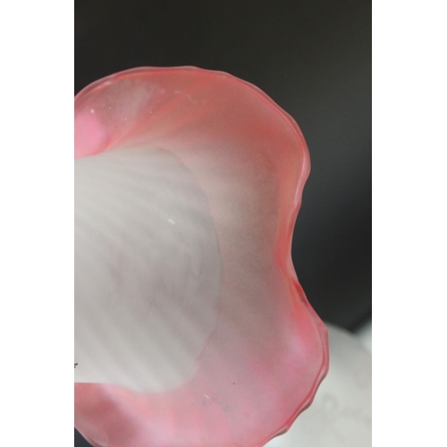 35 - Four early 20th century pink and vaseline glass shades of naturalistic form and two others.