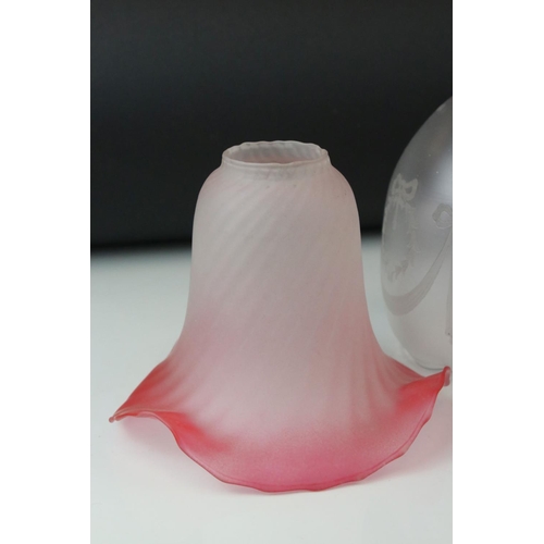 35 - Four early 20th century pink and vaseline glass shades of naturalistic form and two others.