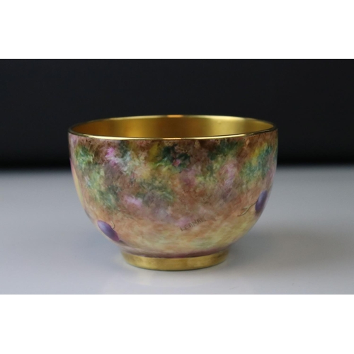 4 - A late 20th century Royal Worcester bowl with gilded interior and berry and fruit decoration signed ... 