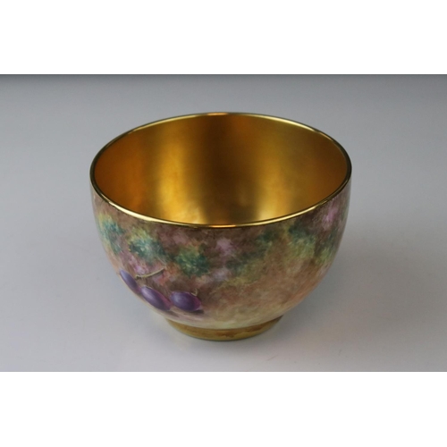 4 - A late 20th century Royal Worcester bowl with gilded interior and berry and fruit decoration signed ... 