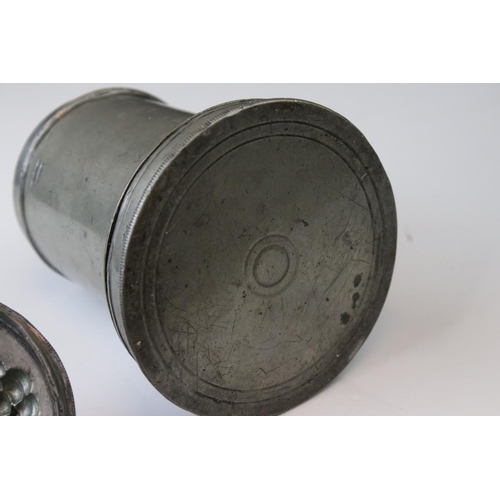 45 - An Antique pewter lidded mould the lid decorated with fruit has removable base which is stamped no 4... 