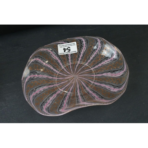 54 - Two Venetian Latticino Glass Bowls with shaped rims and matching Stands, stands approximately 17cms ... 
