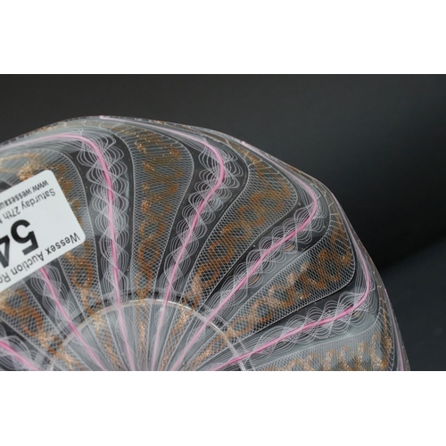 54 - Two Venetian Latticino Glass Bowls with shaped rims and matching Stands, stands approximately 17cms ... 