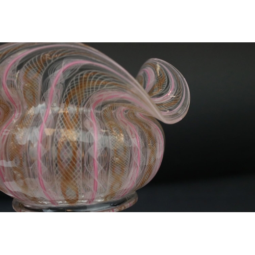54 - Two Venetian Latticino Glass Bowls with shaped rims and matching Stands, stands approximately 17cms ... 