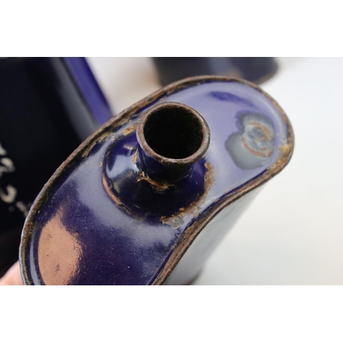 58 - A set of five vintage blue metal enamel Flasks.