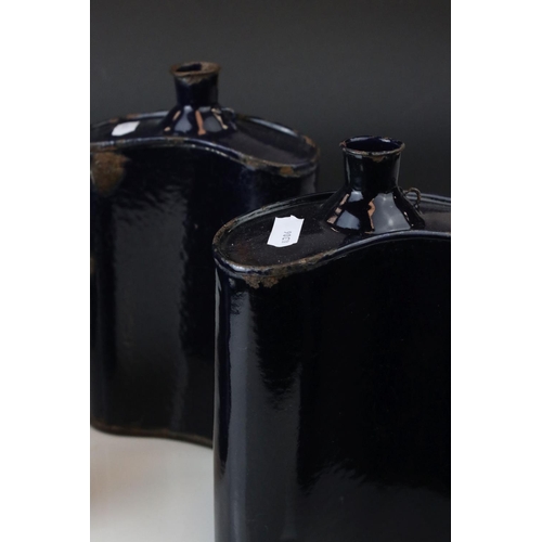 58 - A set of five vintage blue metal enamel Flasks.