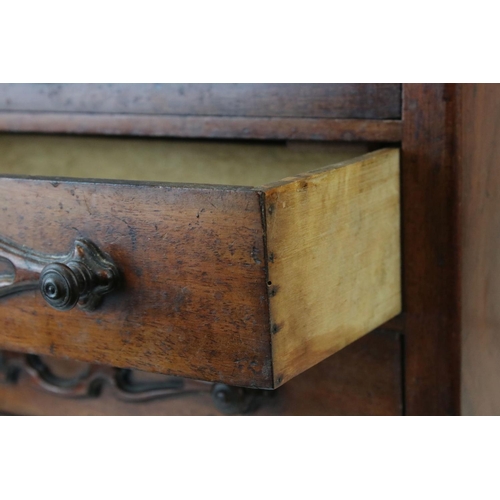 126 - A 19th century continental miniature chest of three long drawers, W: 20cm, H: 45.5cm