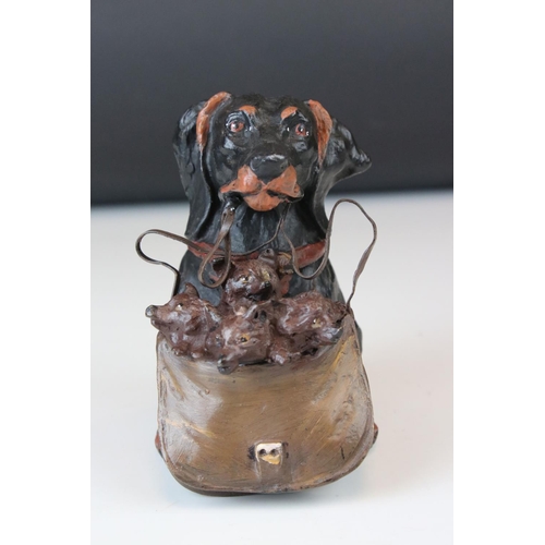 133 - Brass Dachshund dog and her puppies
