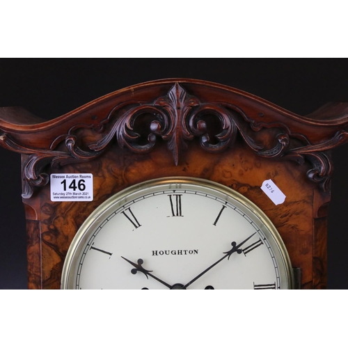 146 - Houghton Of Kilburn 19th century burr walnut cased bracket clock with twin fusee movement with scrol... 