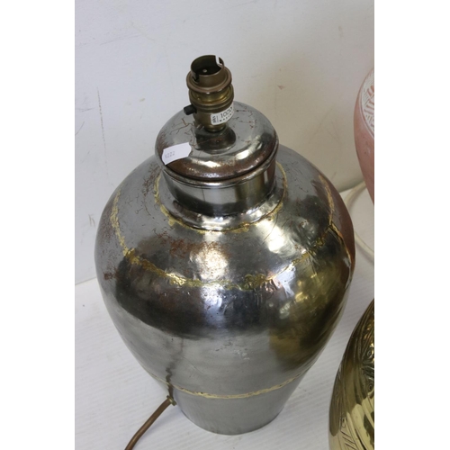 178 - Three large contemporary lamps to include a brass example.