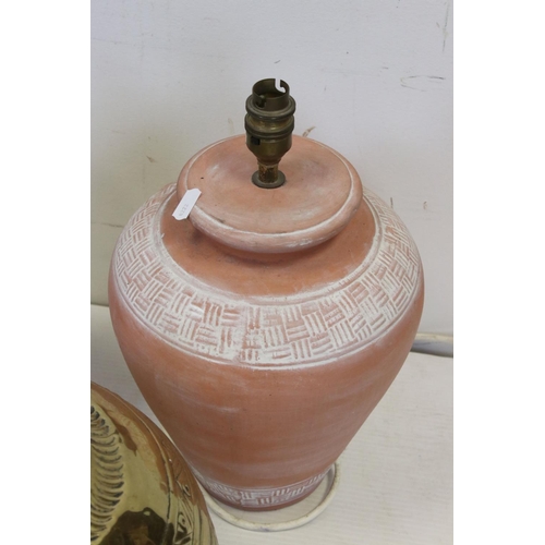 178 - Three large contemporary lamps to include a brass example.