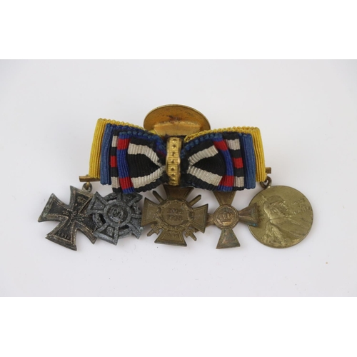 104 - A German World War One Miniature Medal Group Swing Mounted To Medal Bar To Include The Iron Cross An... 