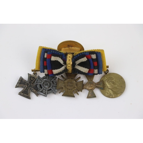 104 - A German World War One Miniature Medal Group Swing Mounted To Medal Bar To Include The Iron Cross An... 