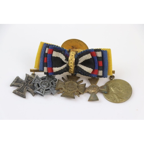 104 - A German World War One Miniature Medal Group Swing Mounted To Medal Bar To Include The Iron Cross An... 