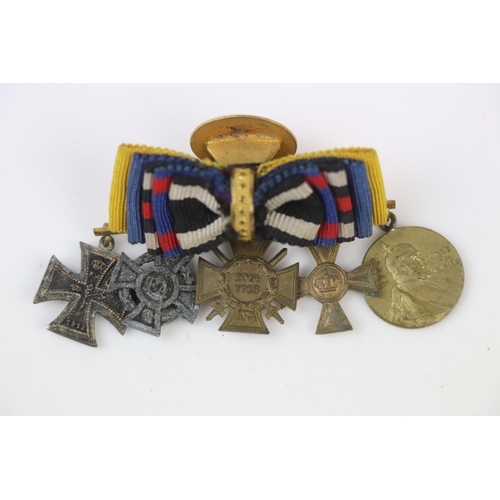 104 - A German World War One Miniature Medal Group Swing Mounted To Medal Bar To Include The Iron Cross An... 