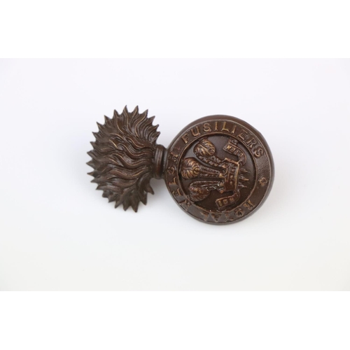 14 - A British The Royal Welsh Fusiliers Officers Bronze Grenade Cap Badge, With Twin Fixings To The Vers... 