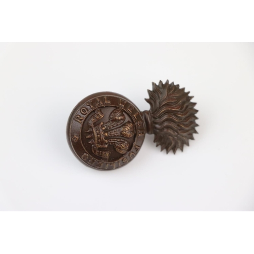 14 - A British The Royal Welsh Fusiliers Officers Bronze Grenade Cap Badge, With Twin Fixings To The Vers... 