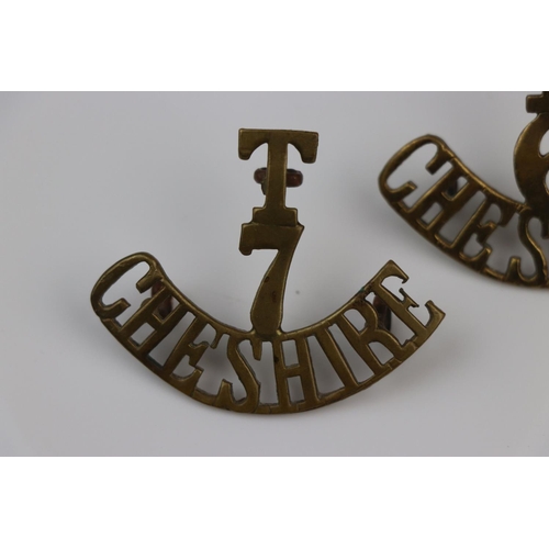 15 - A British 6th Territorial Of The Cheshire Regiment Brass Shoulder Title Together With A 7th Territor... 