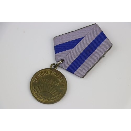 19 - A Russian / Soviet Union Full Size Capture Of Prague Medal With Original Ribbon Fixing And Issue Doc... 