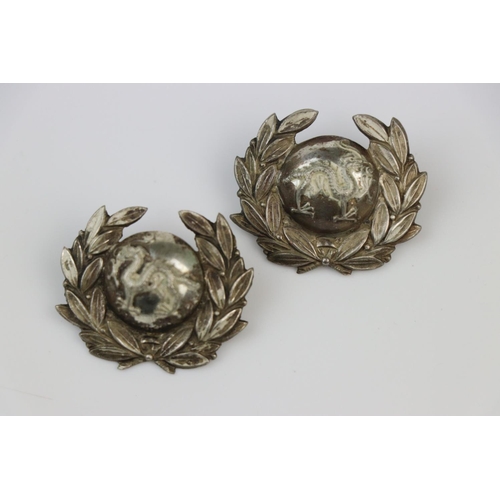 28 - A Pair Of British Volunteer Battalion Of The Border Regiment White Metal Collar Badges , Both With T... 