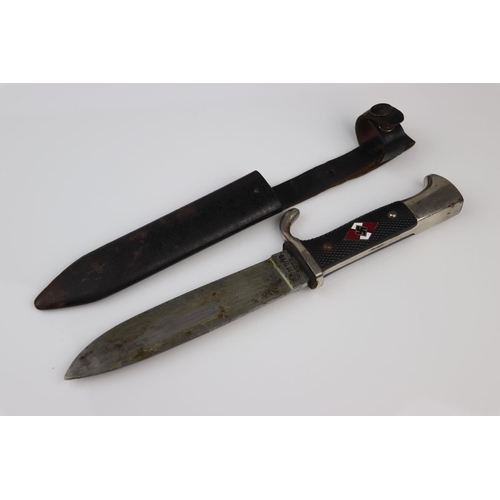 42 - A World War Two German Third Reich Hitler Youth Dagger, Complete With Original Metal Scabbard And Le... 